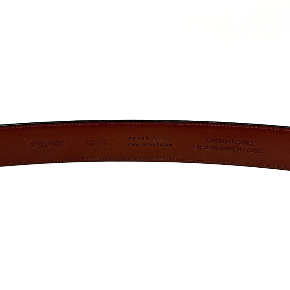 Perry Ellis Portfolio HC Milled Leather Belt Mens Size 48 Brown Big Tall NWT